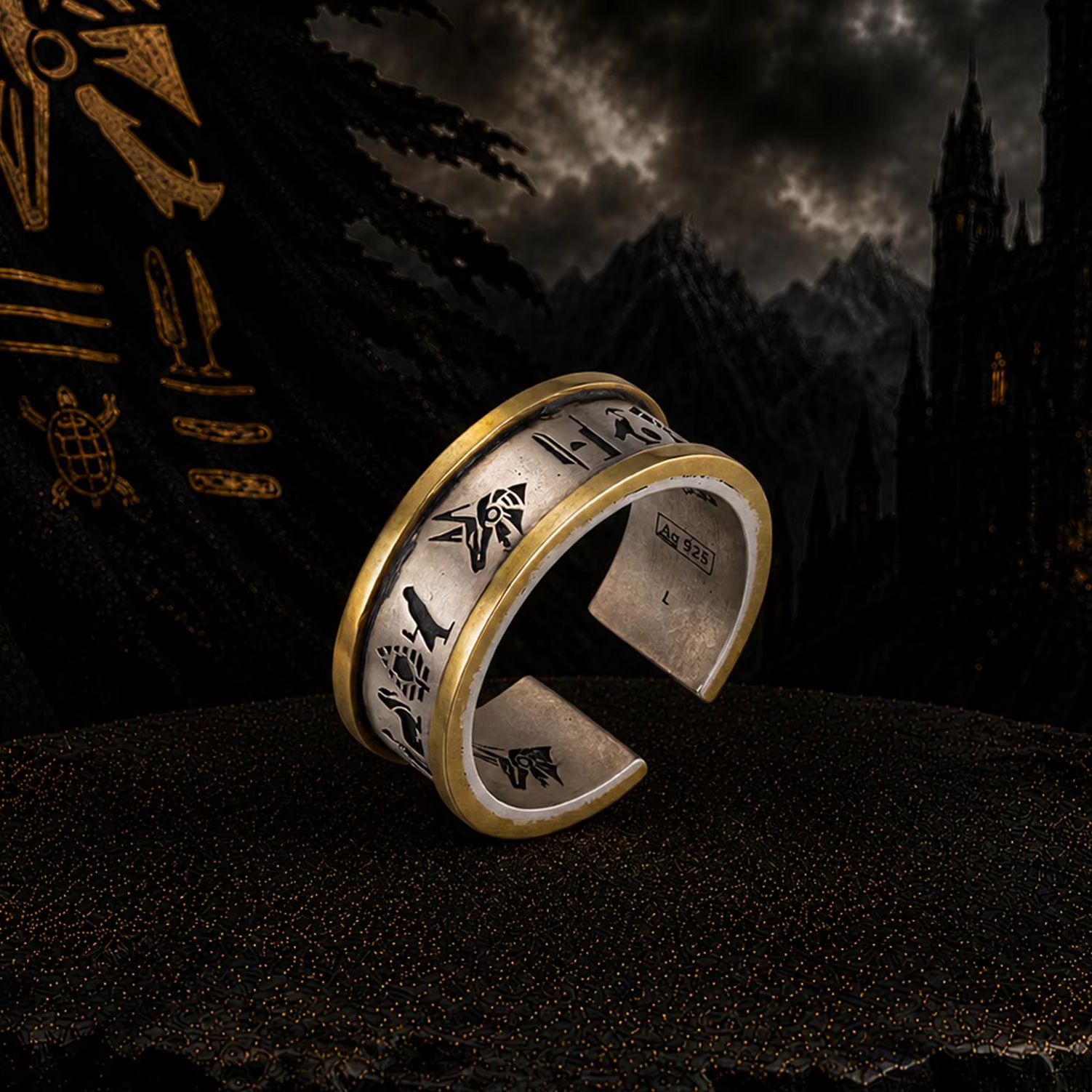 Men'S Accessories Jewelry Egypt - خاتم أنوبيس مفتوح من الفضة الإسترلينية